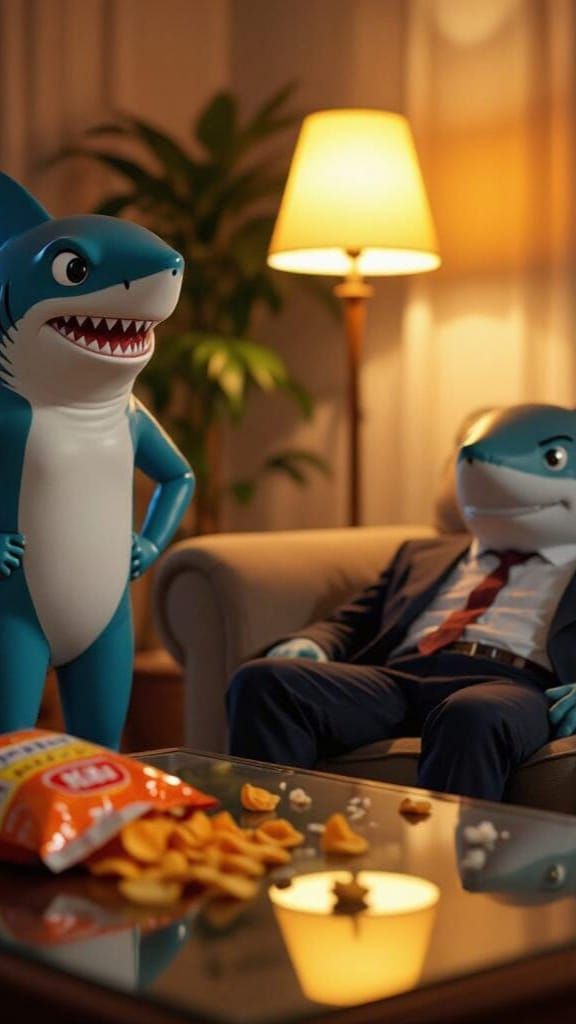 Shark Girl and Man in Cozy Living Room