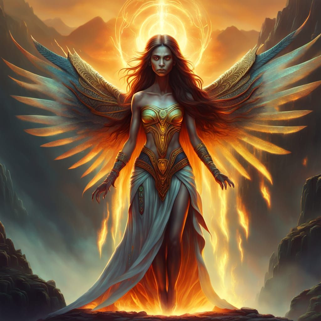 Alien Shaman on Mountain in Vibrant Oil Painting