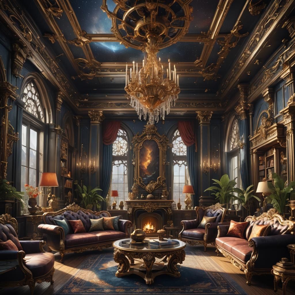 Fantastical Sphalerite Living Room in Detailed Matte Paintin...