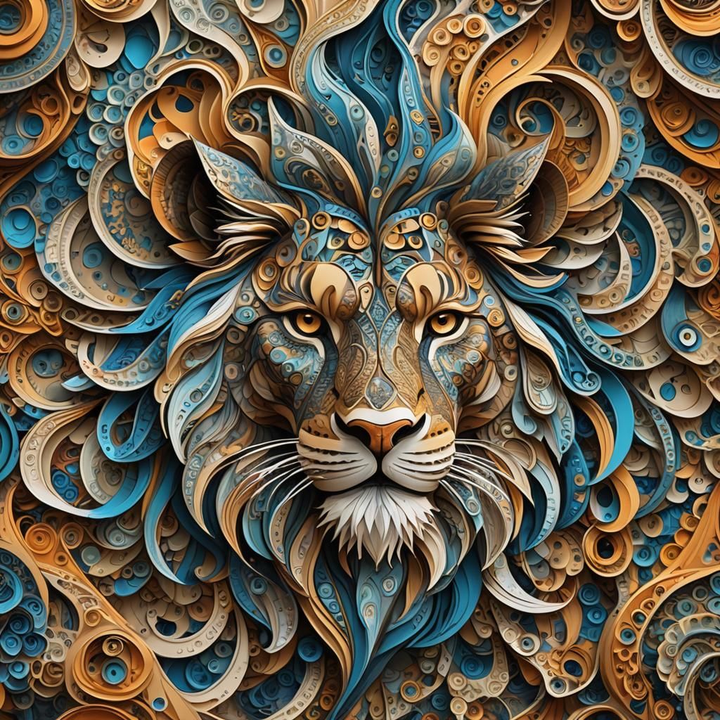 Majestic Lion in Abstract Fractal Art