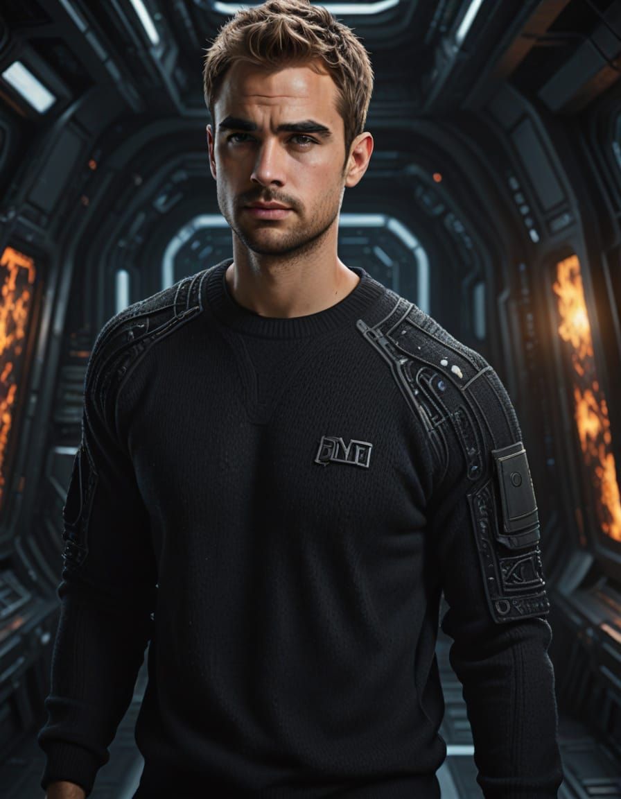 Four in Space Suit, Beside Susan, in a Futuristic Scene