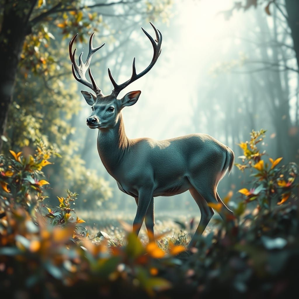 Mystical Deer in Dreamy Double Exposure