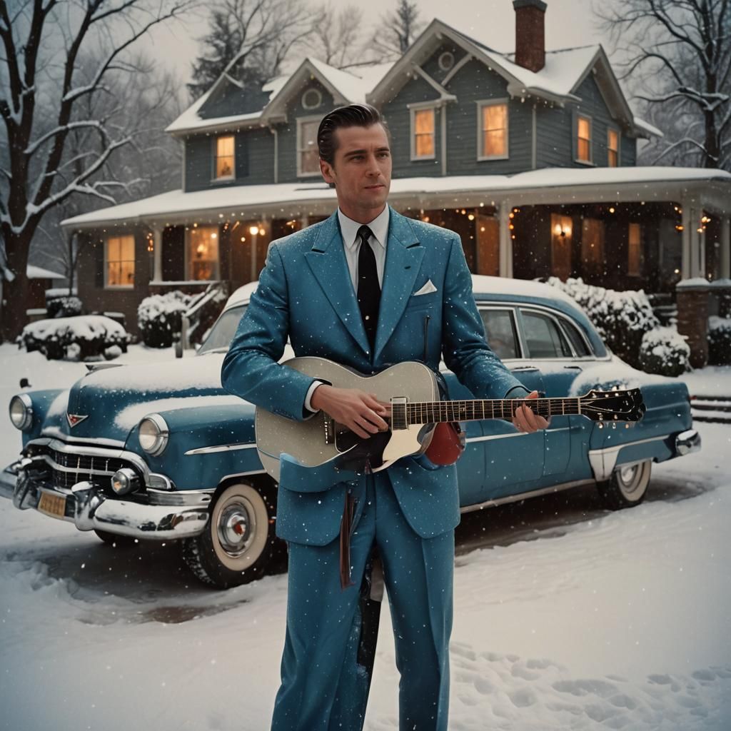 Sparkly Western Suit in Snowy 1950s Scene