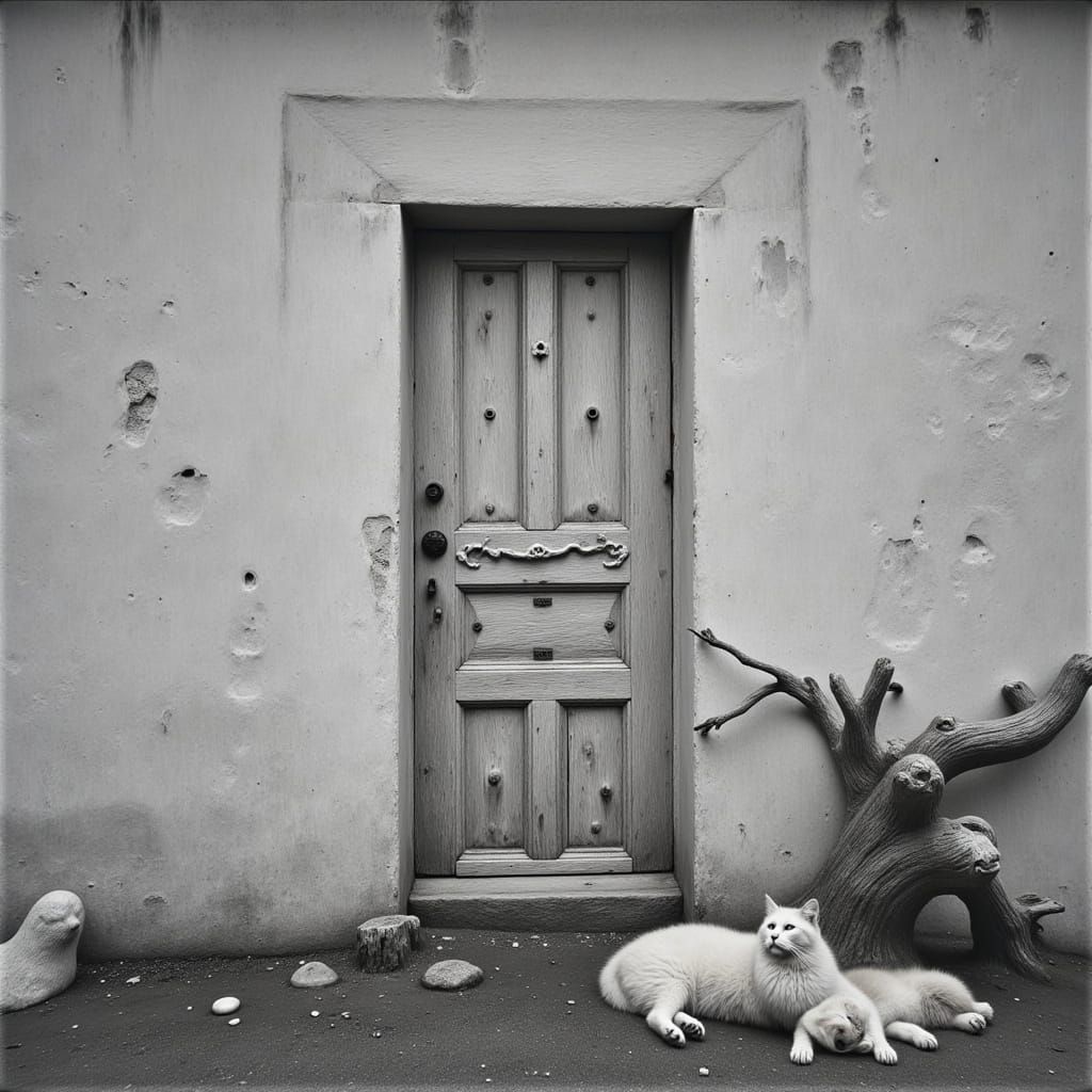 Romantic Painting of a Woman Opening a Door