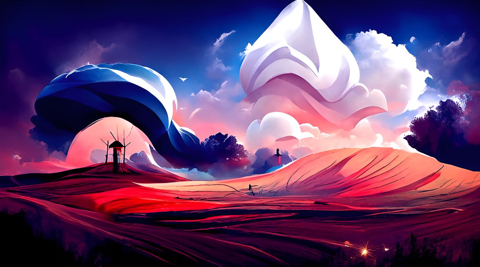 Fantasy Landscape with Towering White Structure