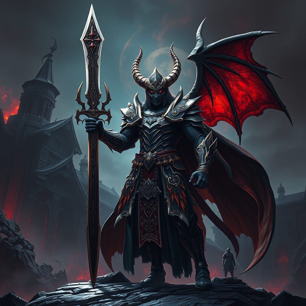 Epic Demon Slayer in Dark Realm, Digital Art