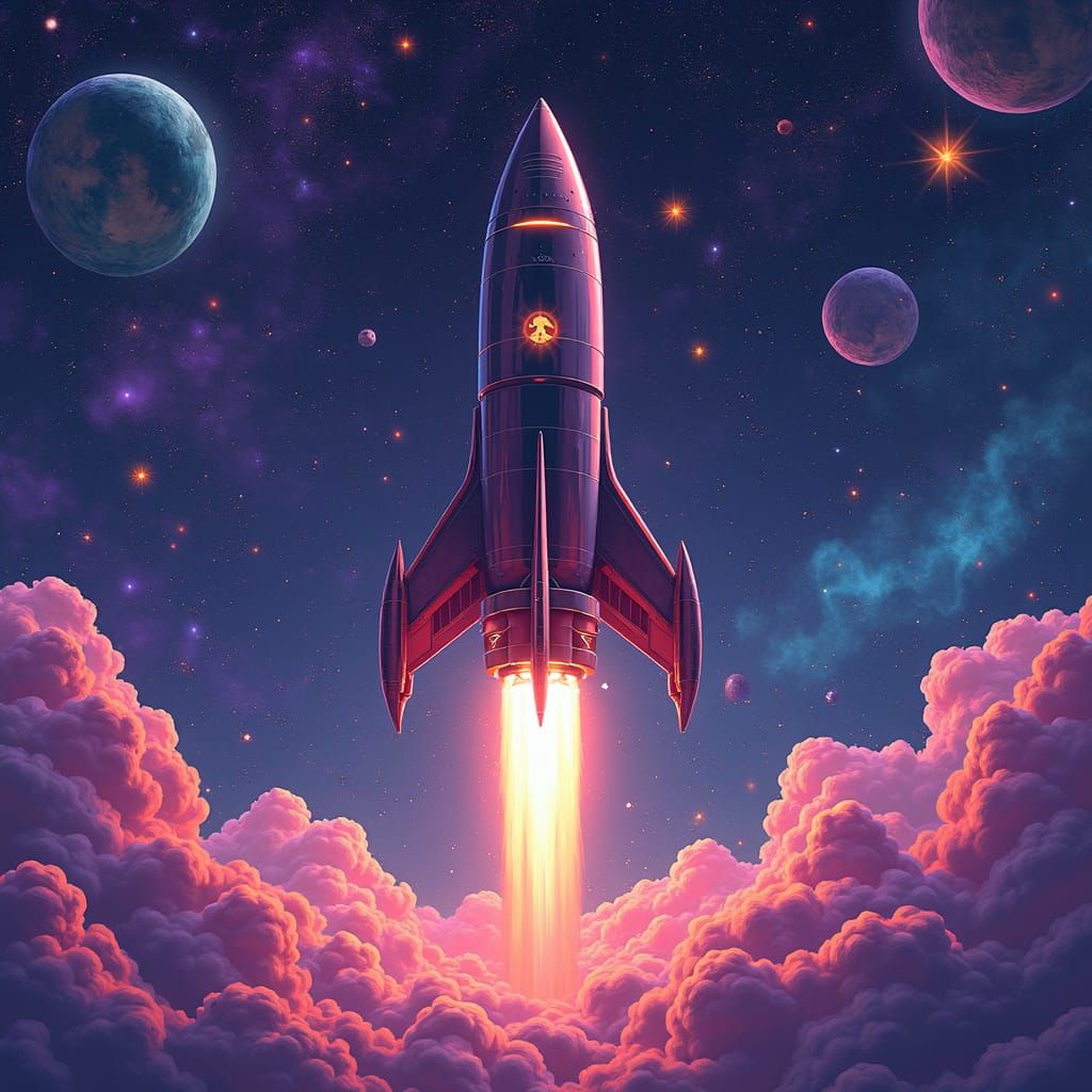 Rocket Launch into Multicolored Universe