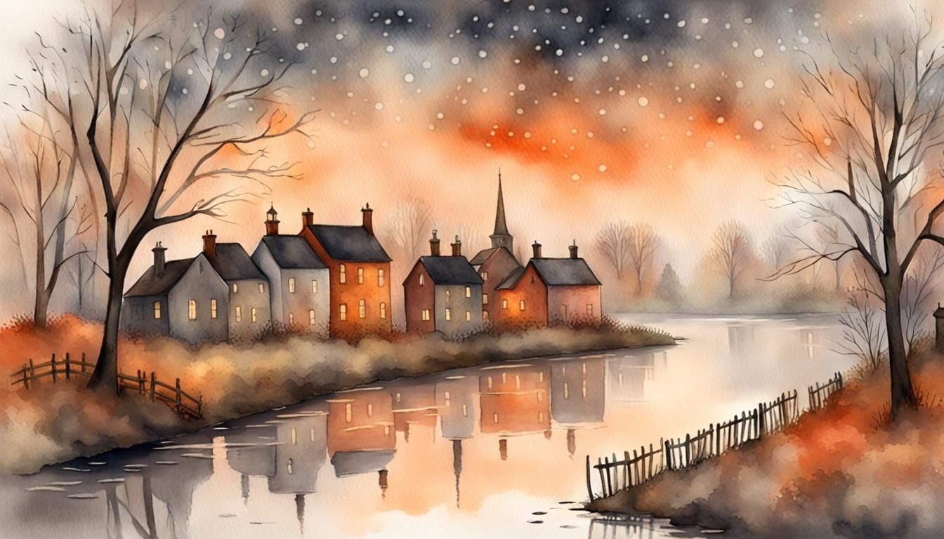 Victorian Village Under Evening Starlight