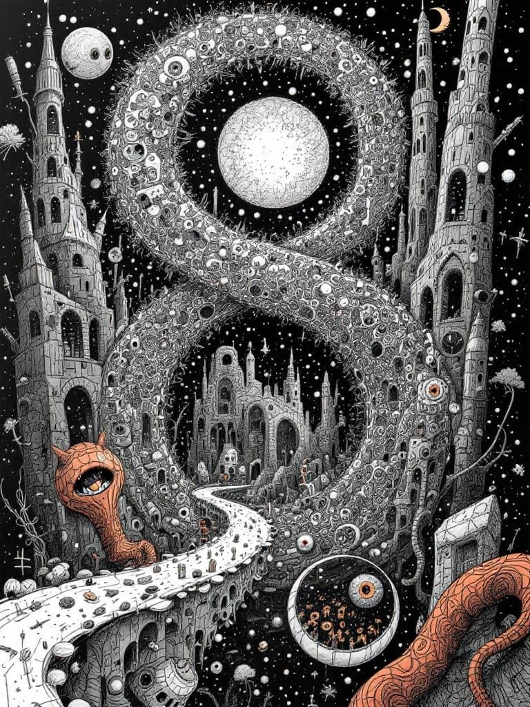 A Surreal Doodlescape of Infinity and Chaos
