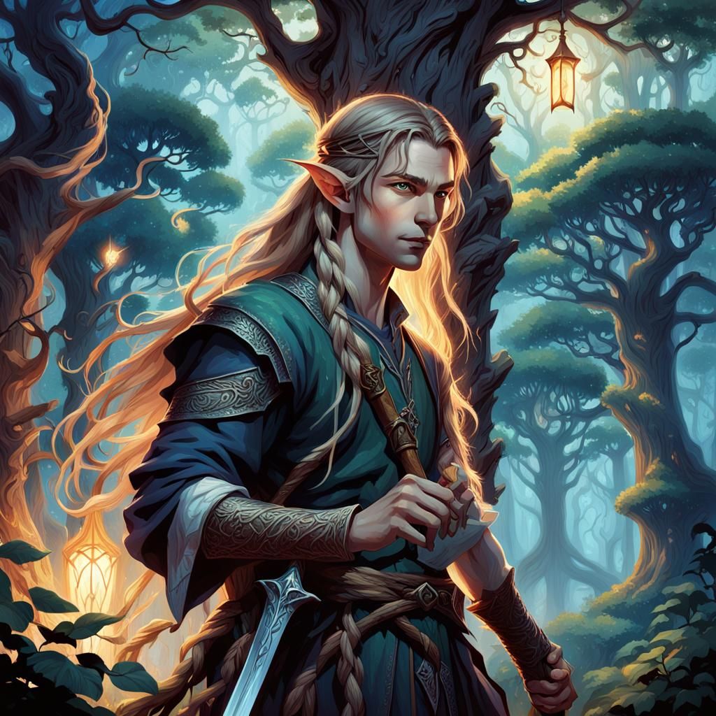 Elven Boy in Forest, Cel-Shaded Anime Style
