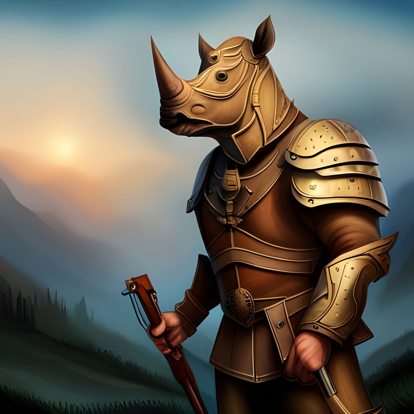 Rhino-Headed Warrior in Golden Armor