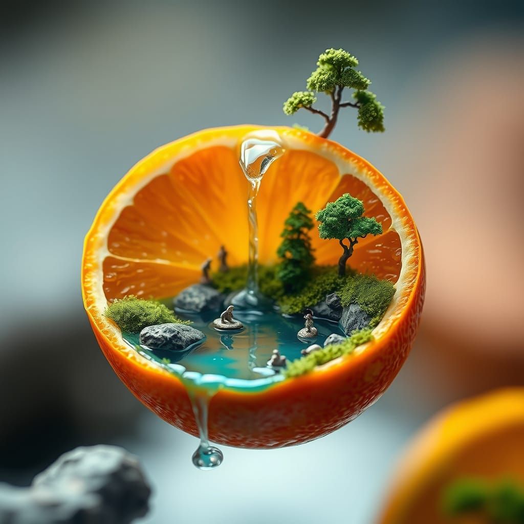 Surreal Orange Landscape in Whimsical Digital Art