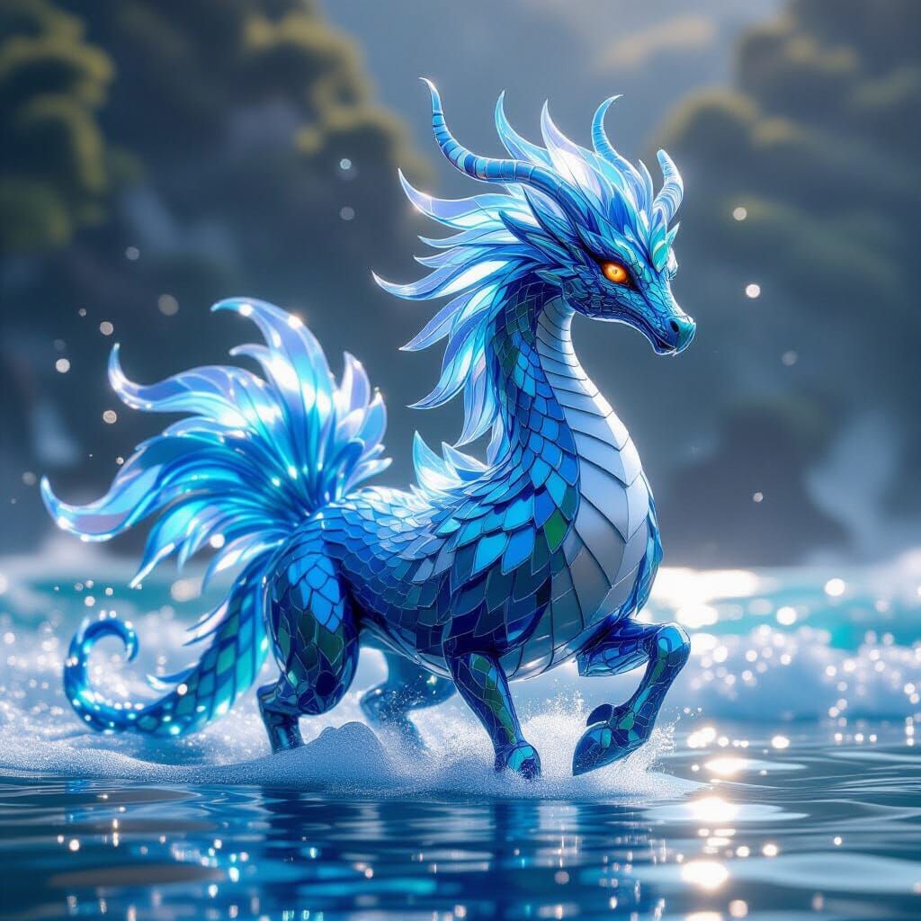 Mythical Ocean Glass Creature in Epic 3D Cinematic Style