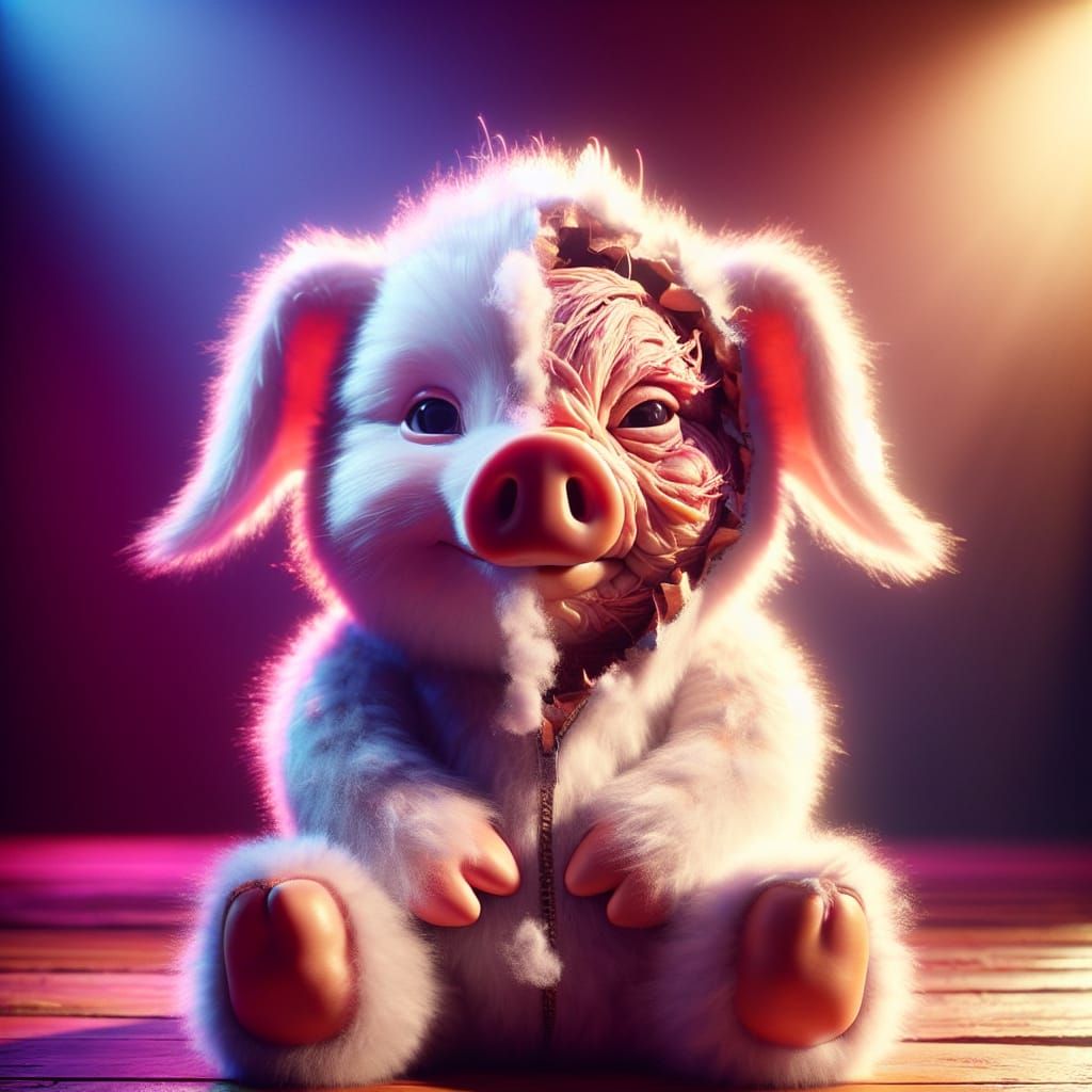 Stuffed Piglet Reveals Baby Swan: A 3D Art Surprise