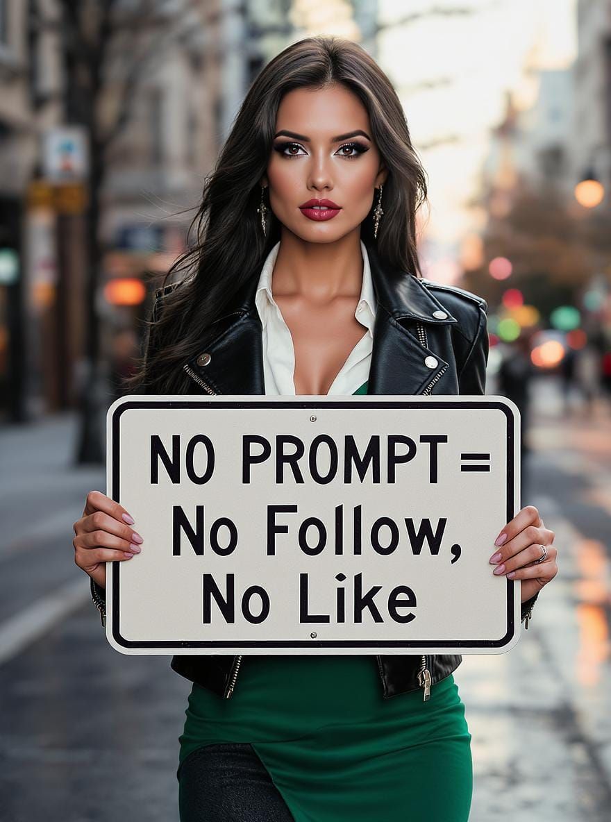 Woman with Sign in Photorealistic Style