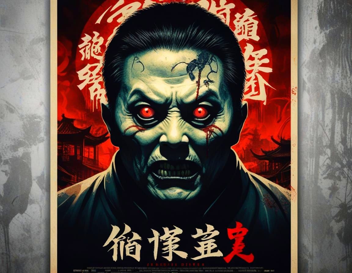 Dark Chinese Horror Movie Poster in Graffiti Style
