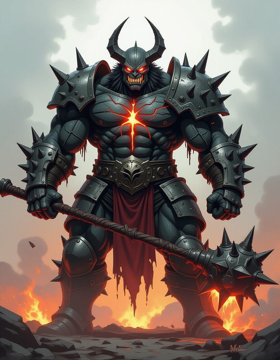 Warlord with Molten Veins in Detailed Comic Style