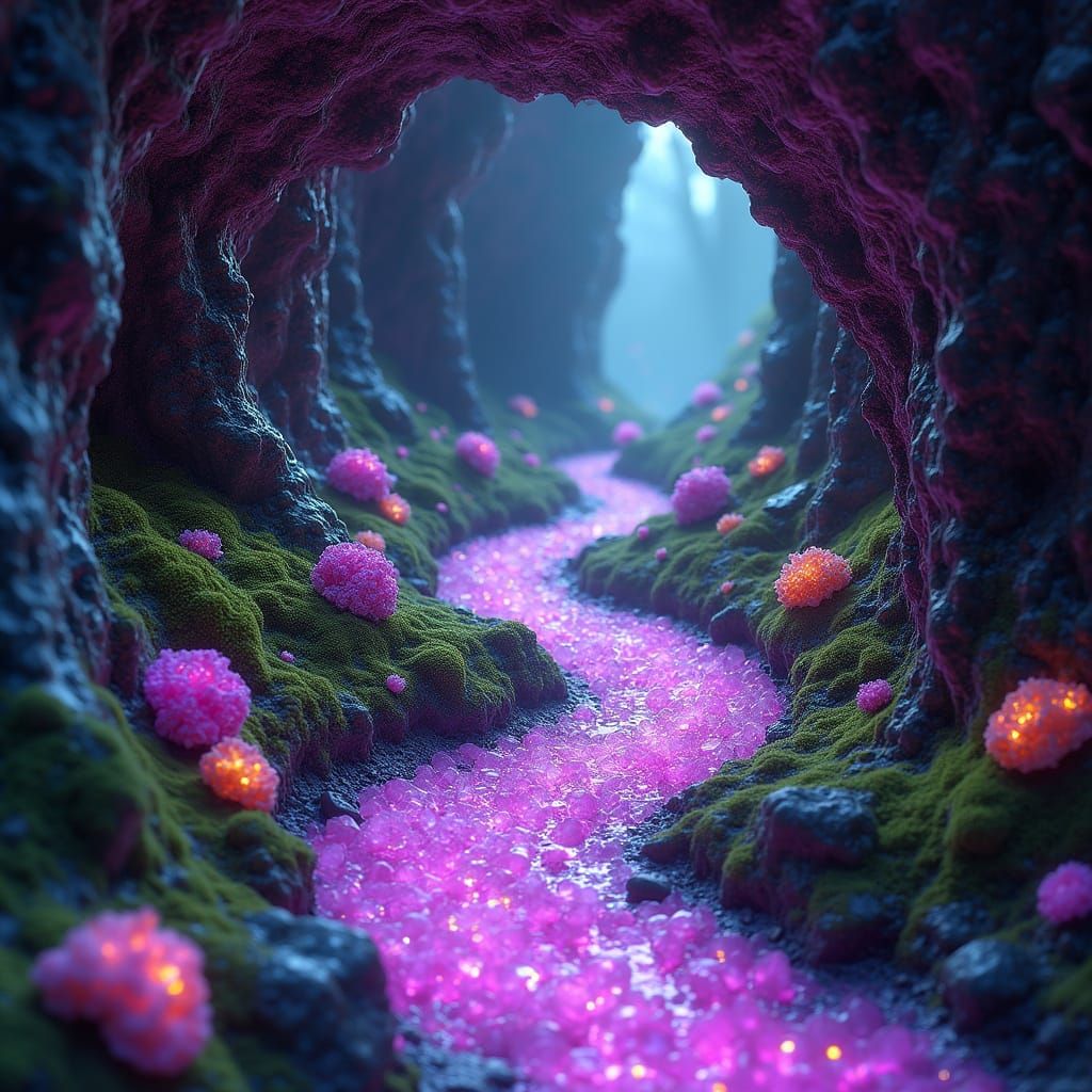 Crystal Cave Path with Ethereal Glow