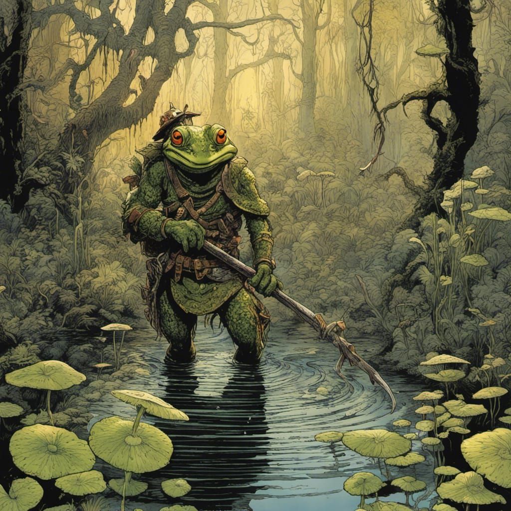 Frogman Assassin in Dark Swamp, Comic Book Art