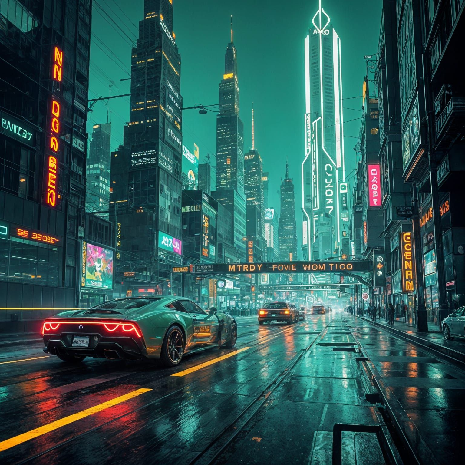 Dynamic Neon Green and Orange Composition