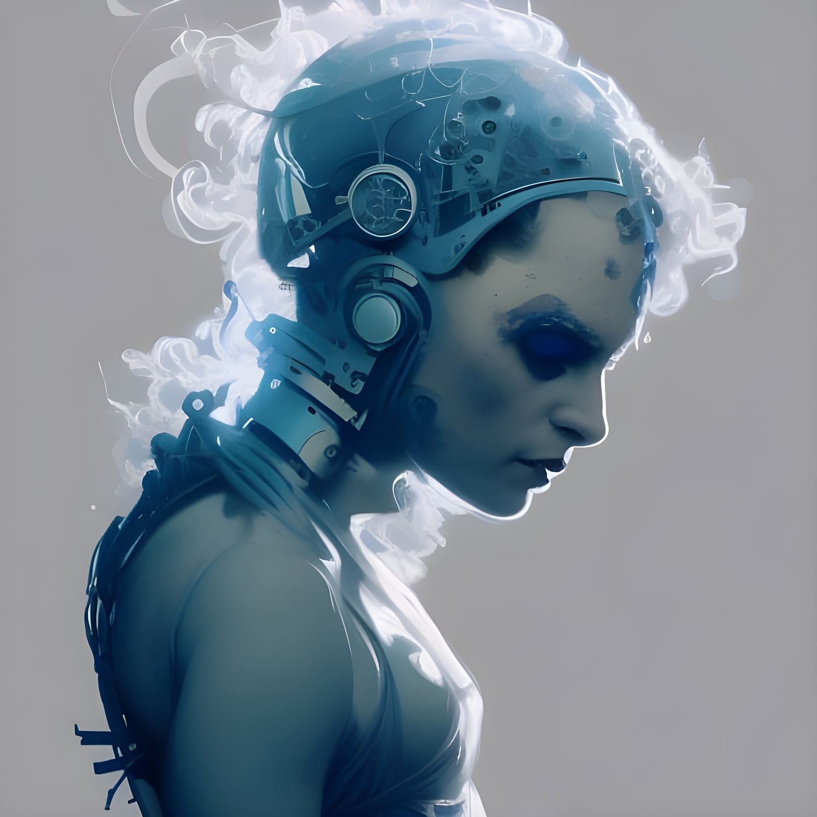 Blue Robot Portrait in Artgerm Style