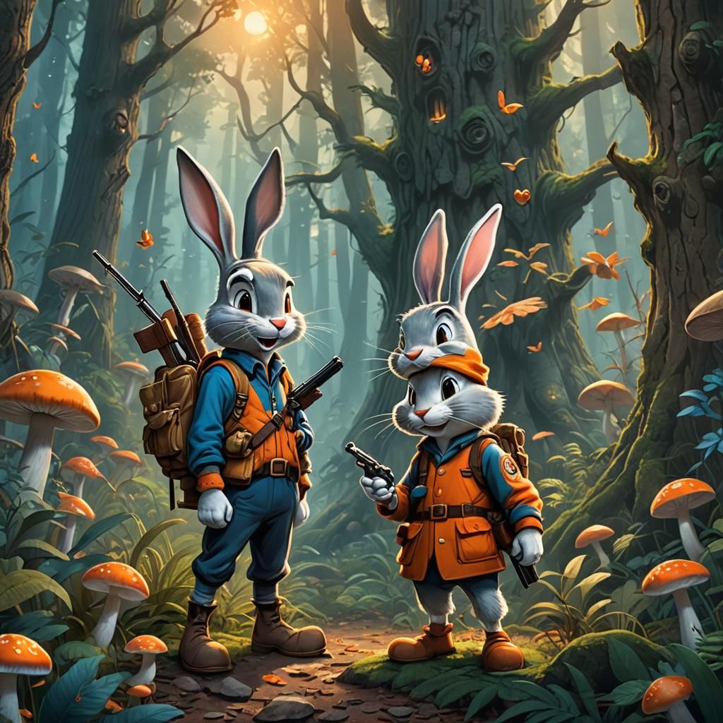 Elmer Fudd and Bugs Bunny Faceoff in Mystical Forest