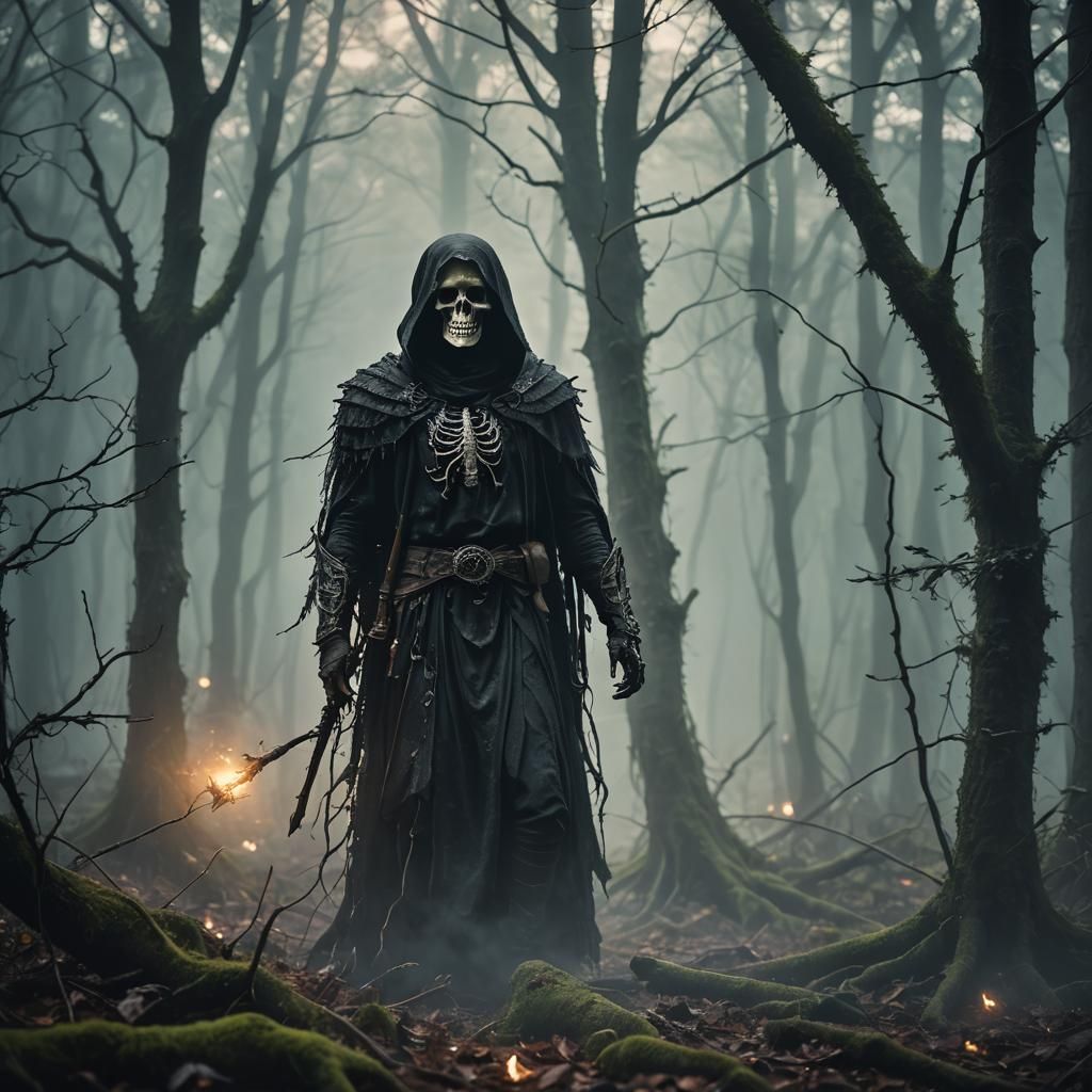 Ethereal Ghost in Mystical Dark Fantasy Forest