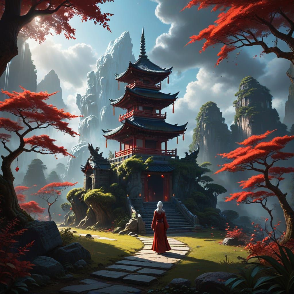 Giant Hand Holding Pagoda with Goddess Above