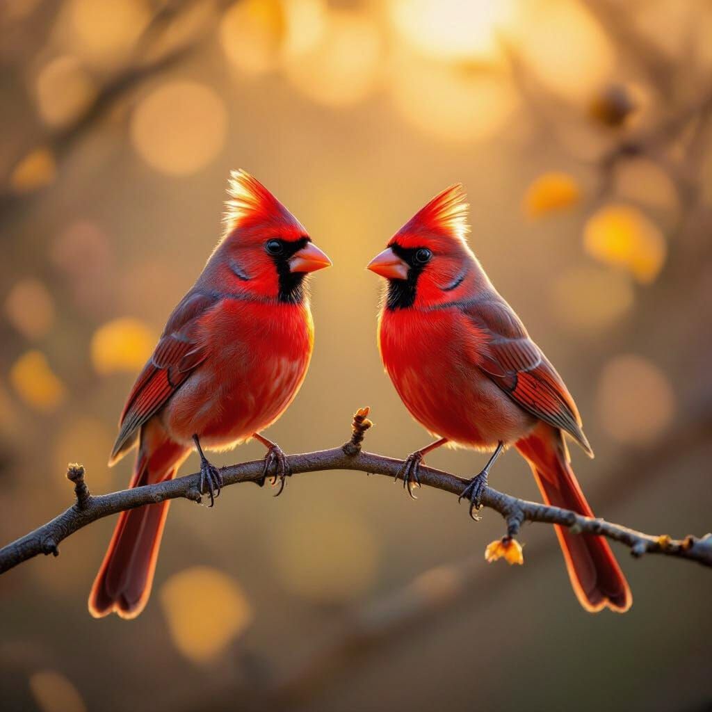 Vibrant Cardinals in Golden Hour Light