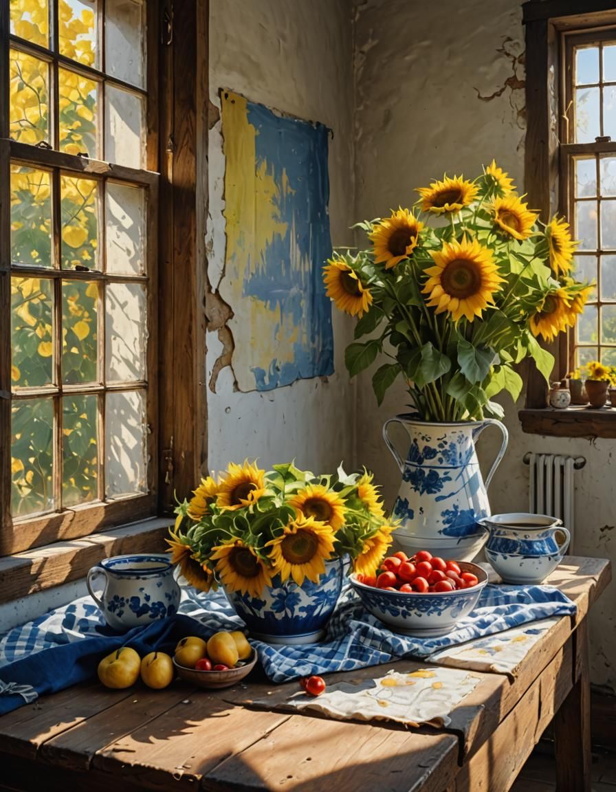 Sunflowers and Cherries: Hyperreal Still Life