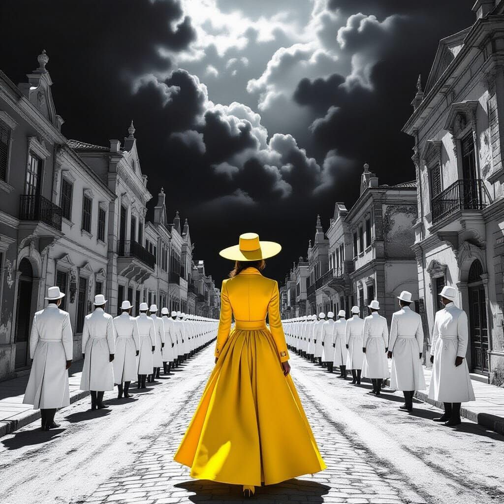 Surreal Baroque Yellow Coat in Dramatic Light
