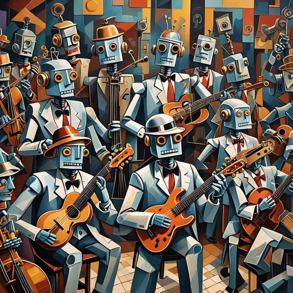 Robots Play Jazz in Cubist Cotton Club Style