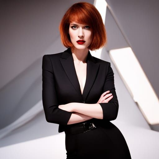 Cyberpunk Secretary with Red Lipstick and Neon Lighting