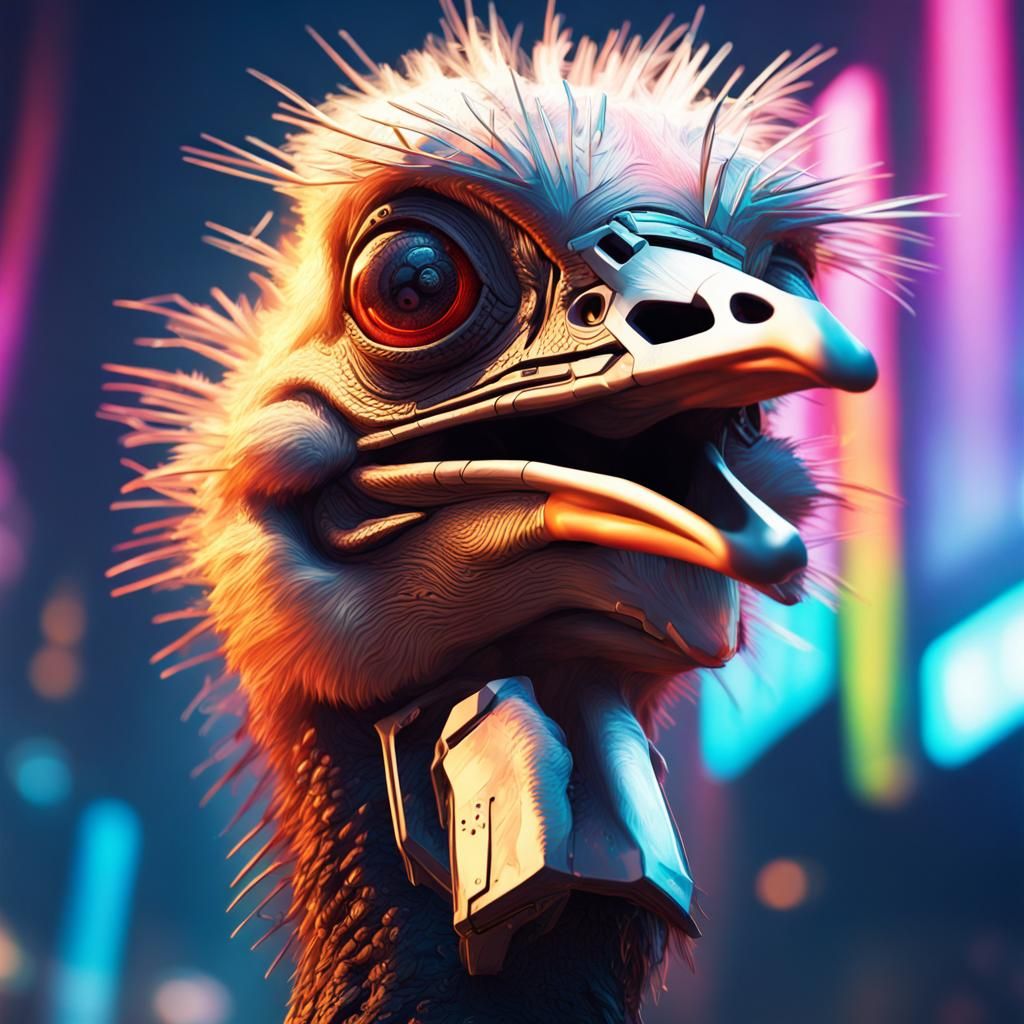 Cyberpunk Ostrich: Hyperrealistic Concept Art