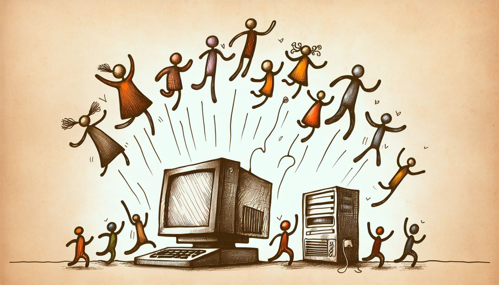 Joyful Leap to New Tech: Stick Figure Art