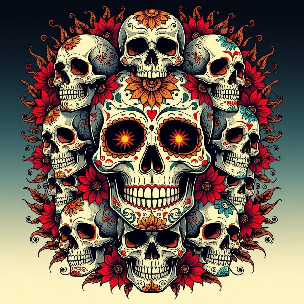 Vibrant Calavera Skull Tattoo Design