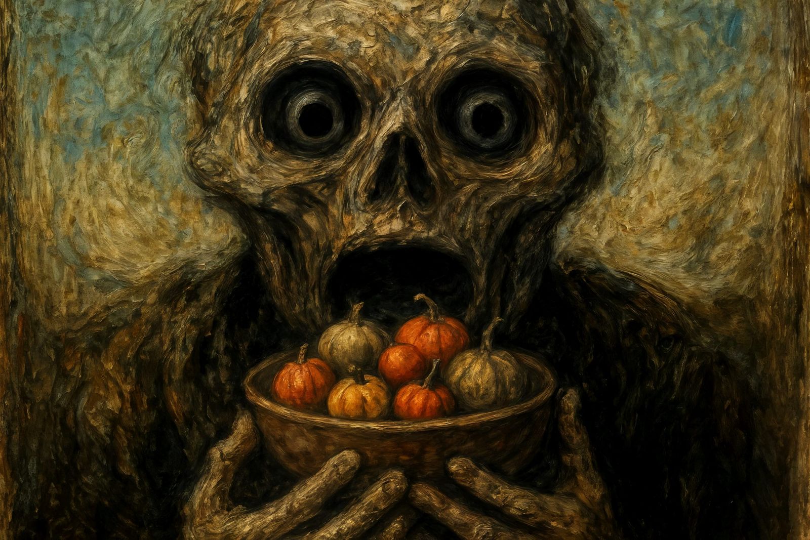 Surreal Skull Offering: An Impasto Oil Painting