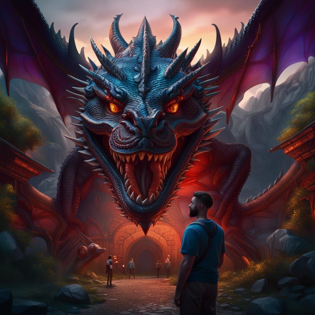 Selfie with Dragon: Detailed Fantasy Concept Art