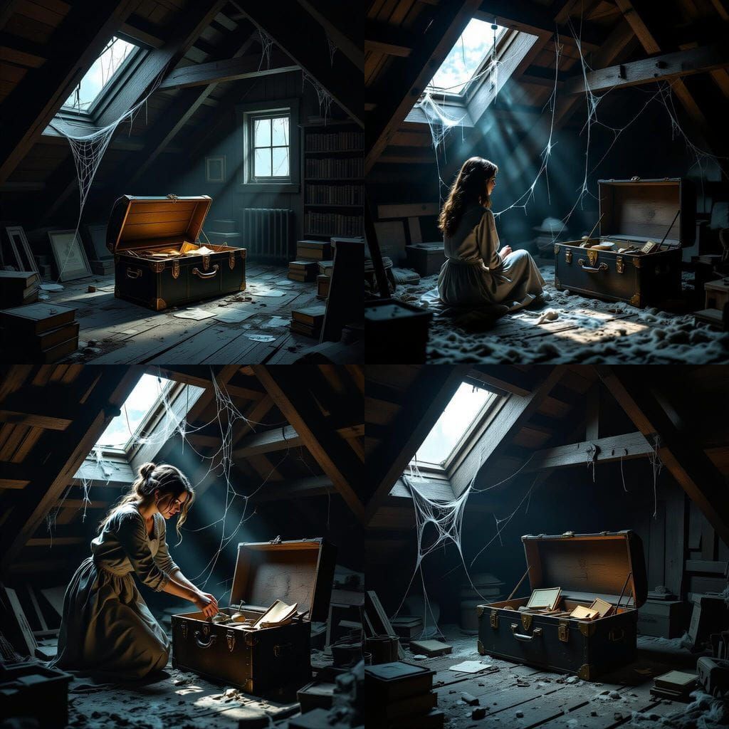 Eerie Shadows Dance in Dusty, Dimly Lit Attic