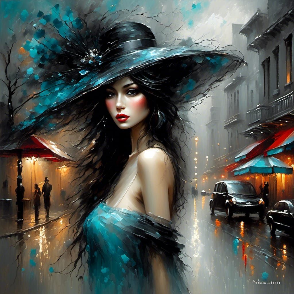 Stylish Lady on a Rainy 1920s Street