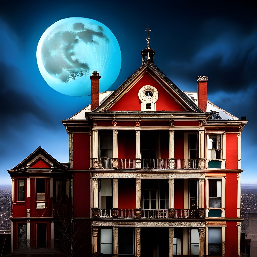 Haunted Abandoned House with Ghostly Figure