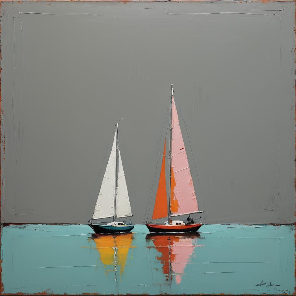 Abstract Sailboat Painting with Neon Accents