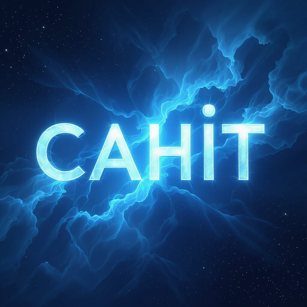 Glowing CAHIT Inscription in Blue and White Cosmic Light