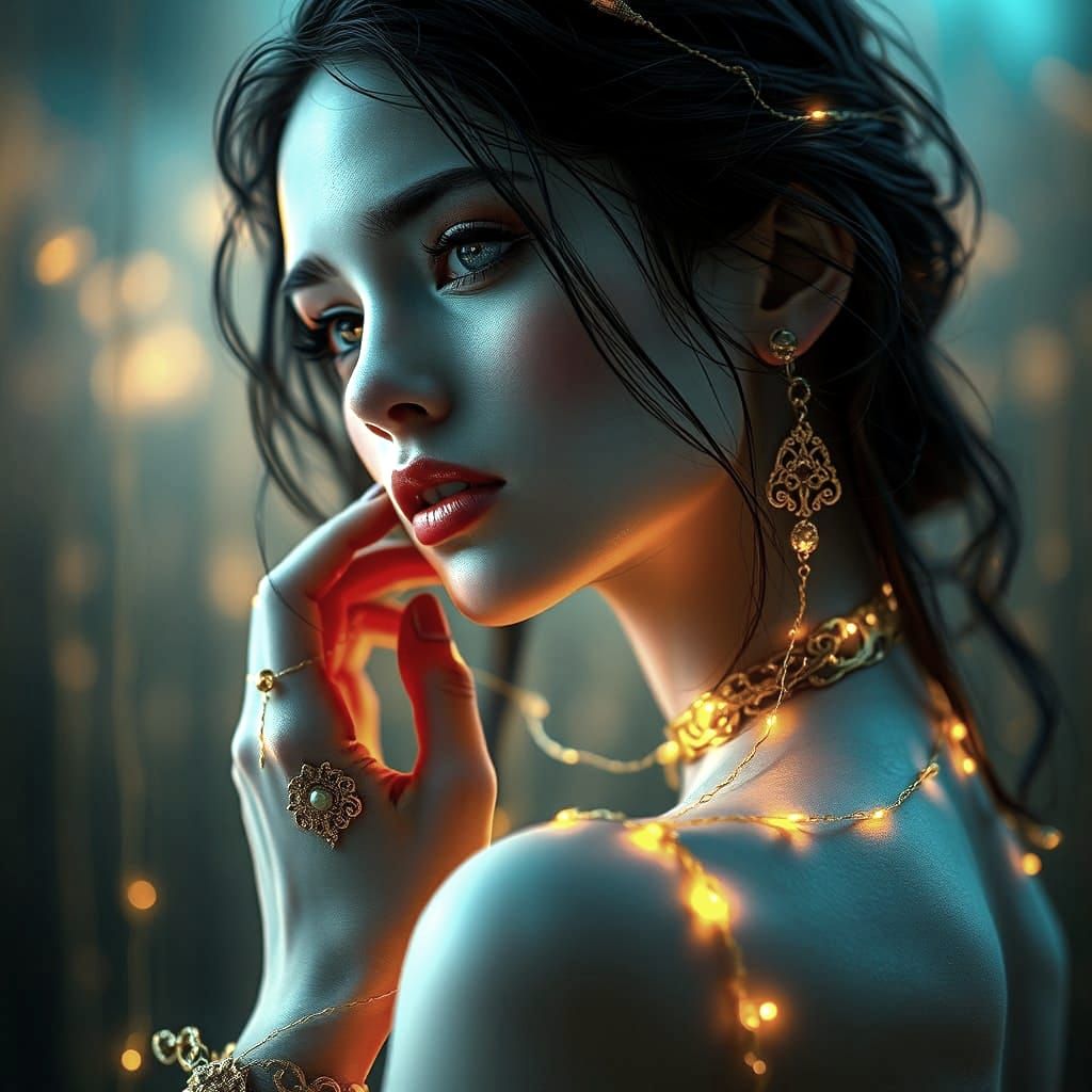 Enchanted Siren Trapped by Golden Threads