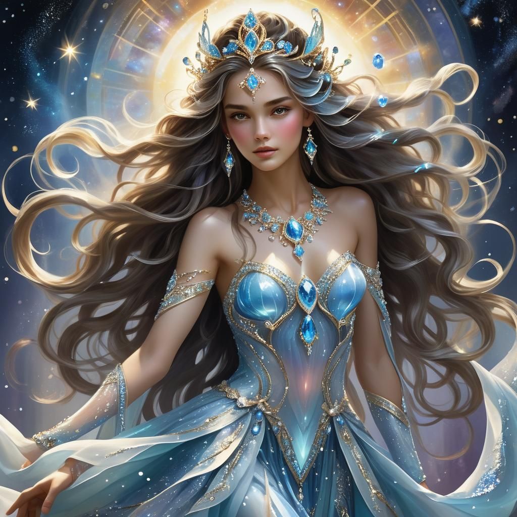 Ethereal Woman in Olympian Light: Art Nouveau Style