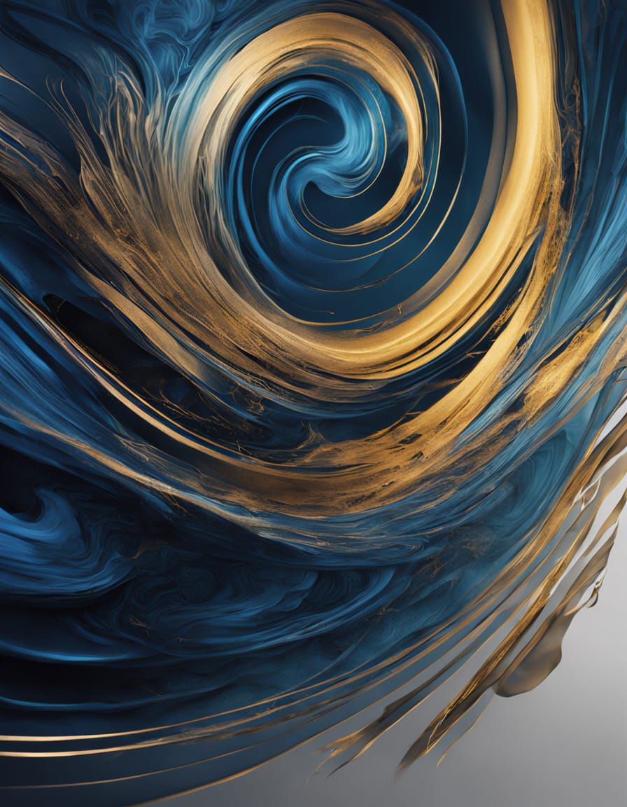Mesmerizing Abstract Artwork with Blue and Gold Highlights