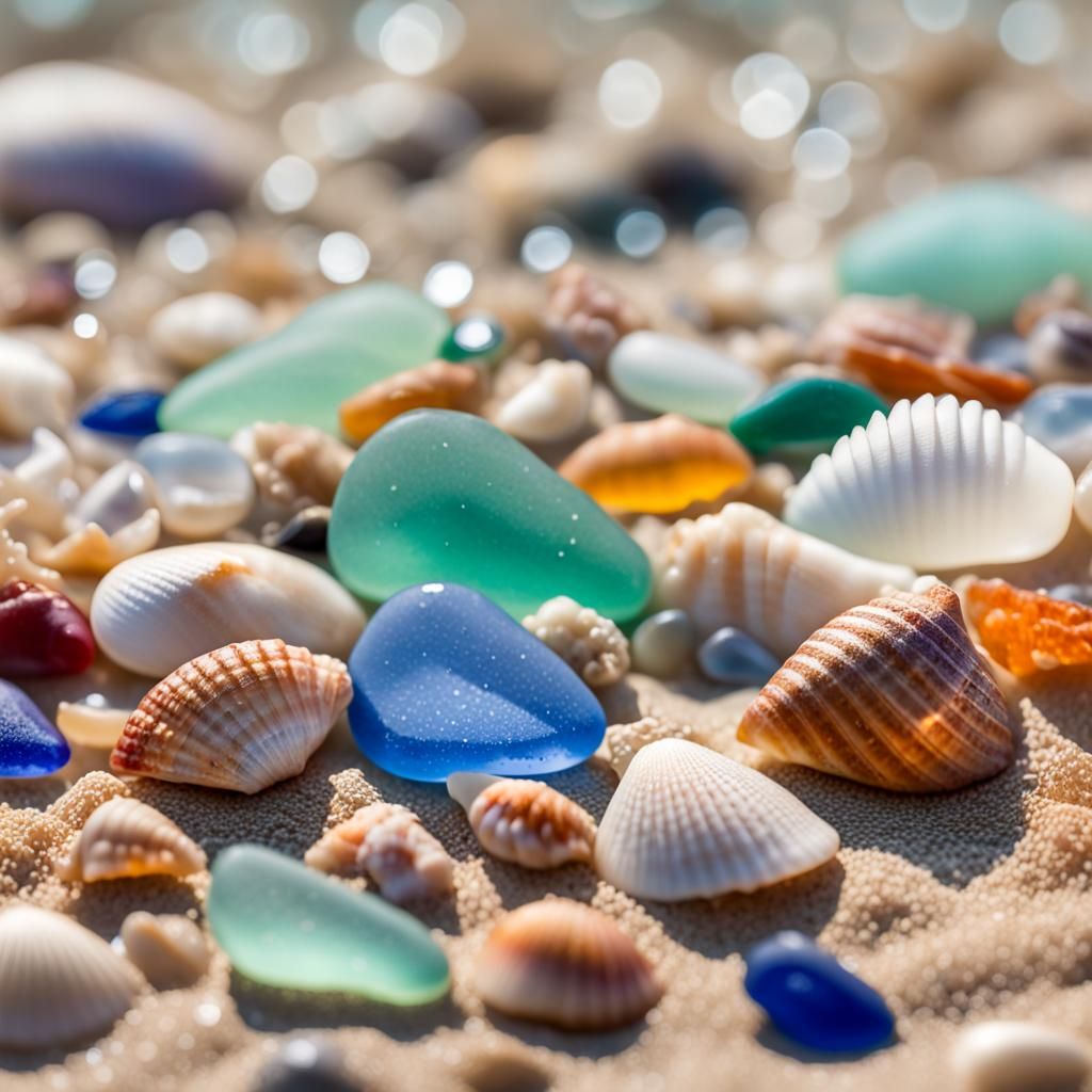 Vibrant Ocean Beach with Colorful Sea Glass