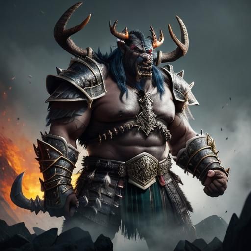 A large Orc warrior posing in a war like way, roaring,  with...