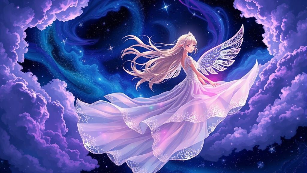 Goddess of the Starry Night Sky in Vibrant Anime Style