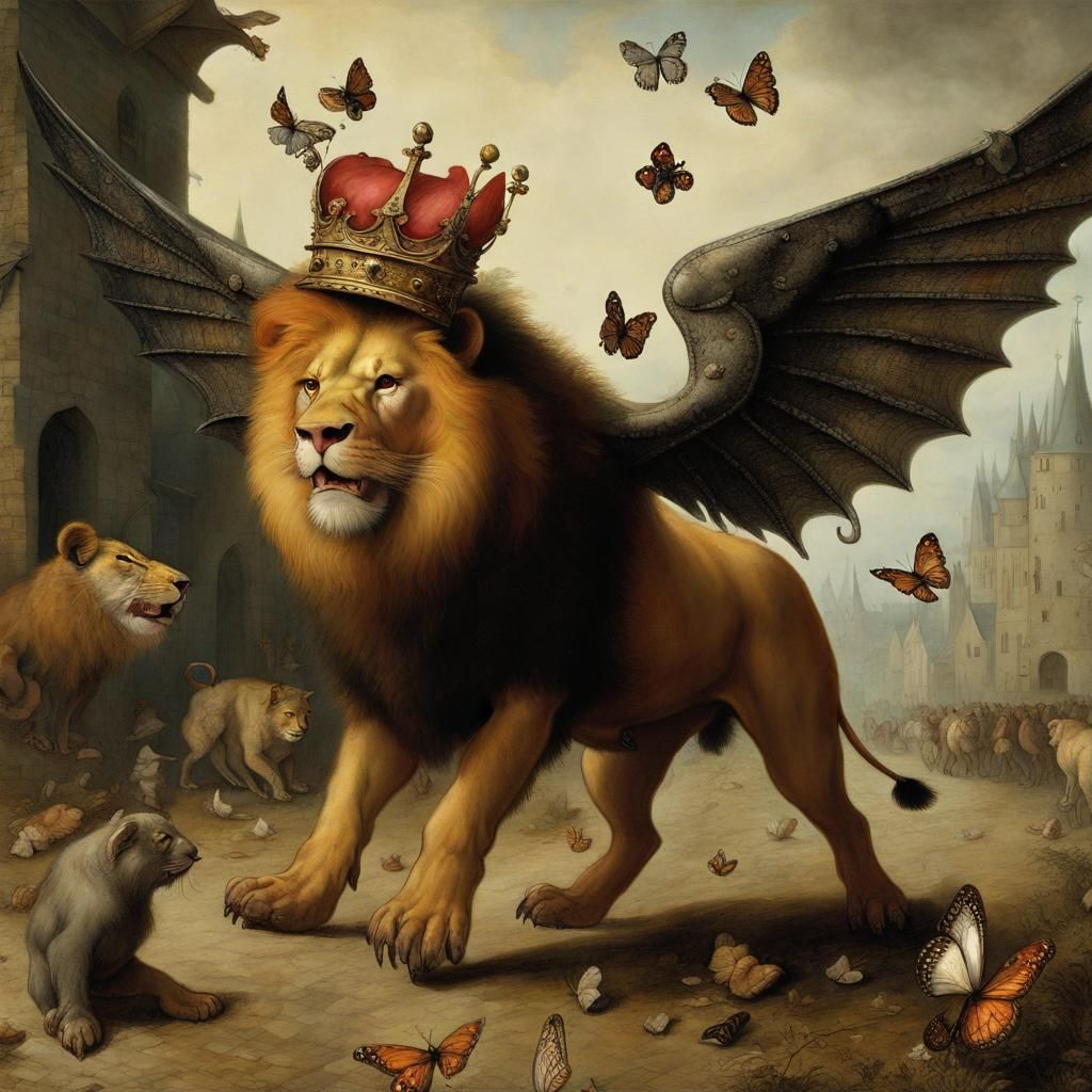 Lion-Headed Swine with Butterfly Wings